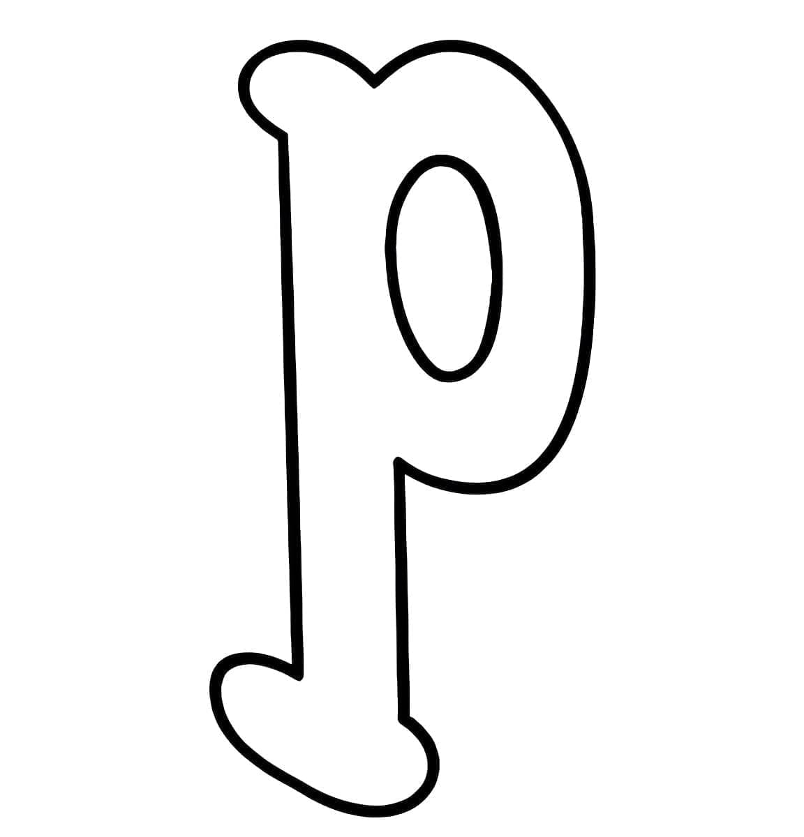 Desenho de Letra P Minúscula para Colorir e Pintar