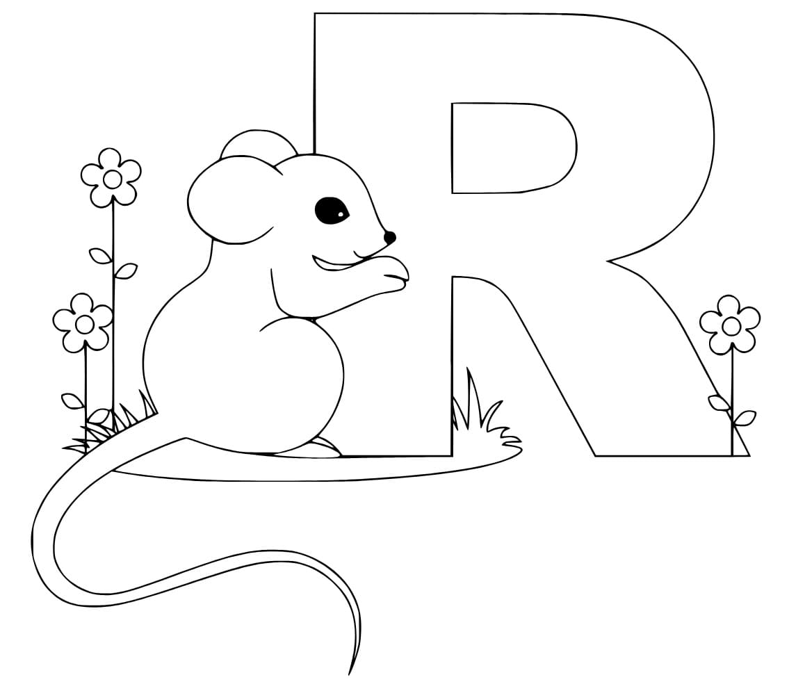 Desenho de Letra R e para Rato para Colorir e Pintar