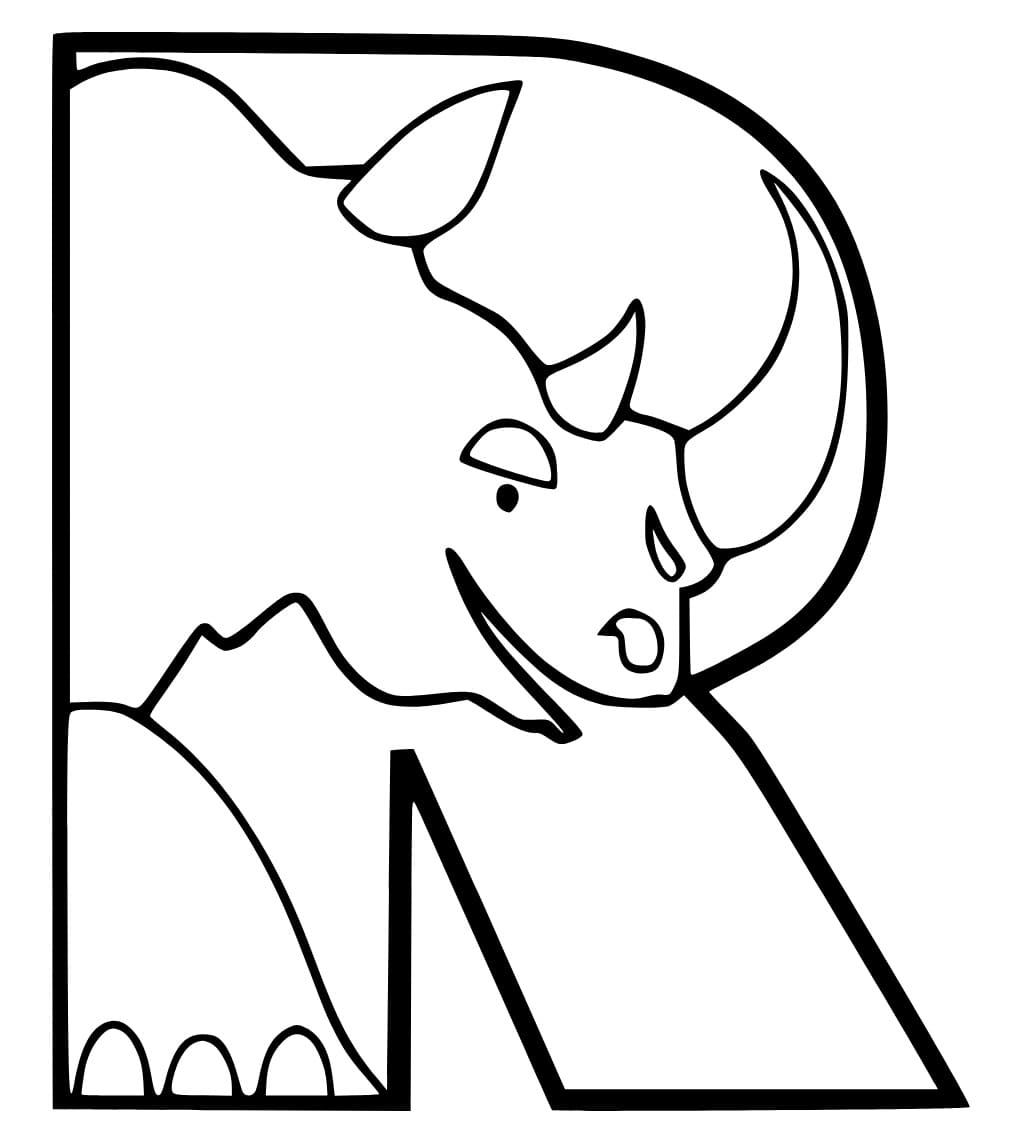 Desenho de Letra R e para Rinoceronte para Colorir e Pintar