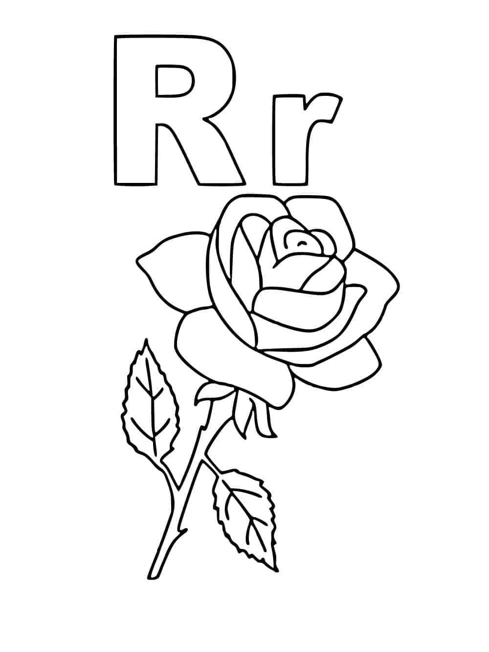 Desenho de Letra R e para Rosa para Colorir e Pintar