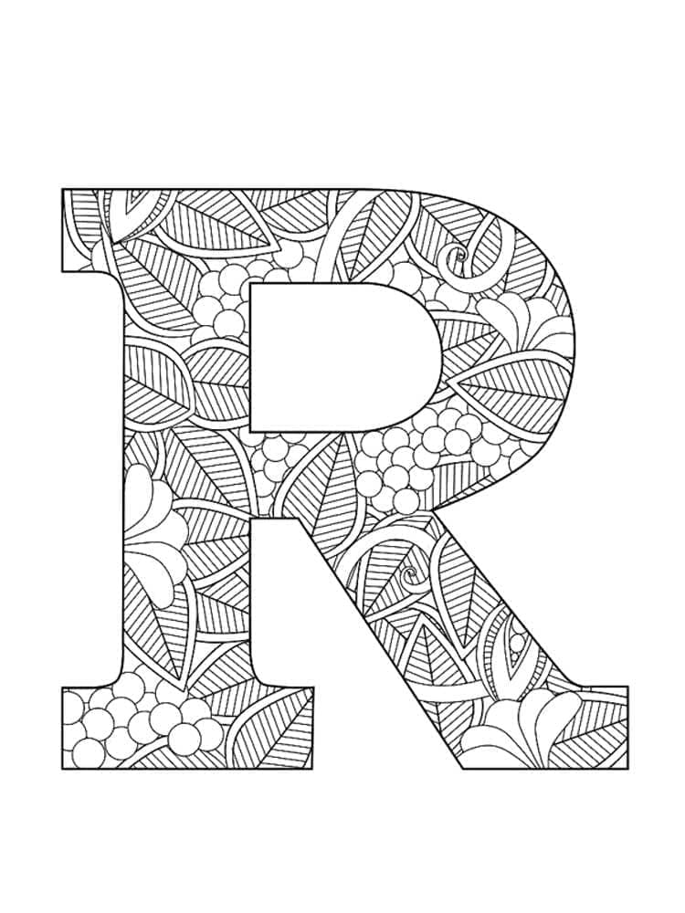 Desenho de Letra R Zentangle para Colorir e Pintar