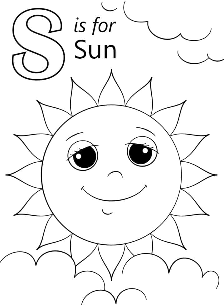 Desenho de Letra S e para Sol para Colorir e Pintar