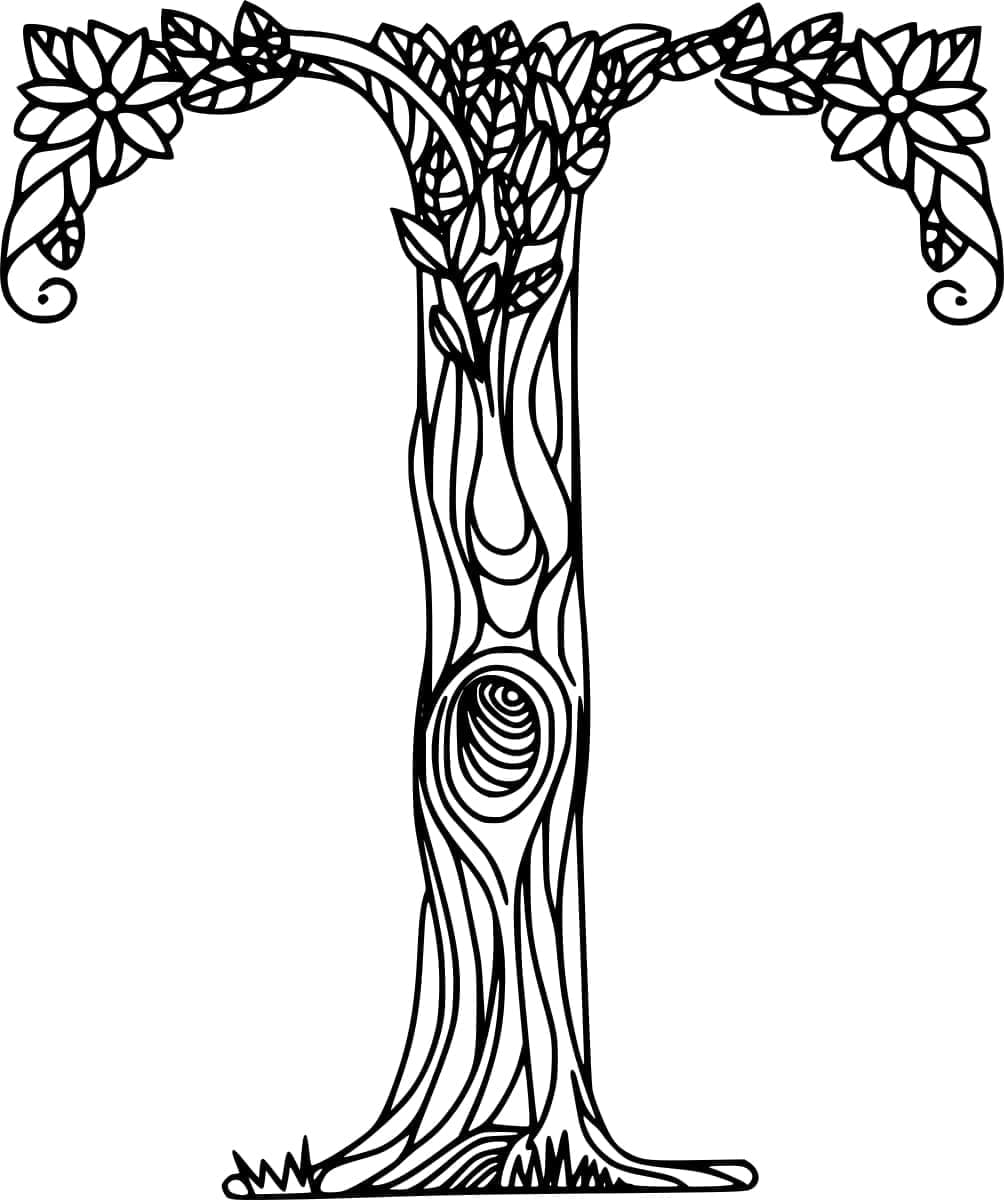 Desenho de Imagem da Letra T para Colorir e Pintar