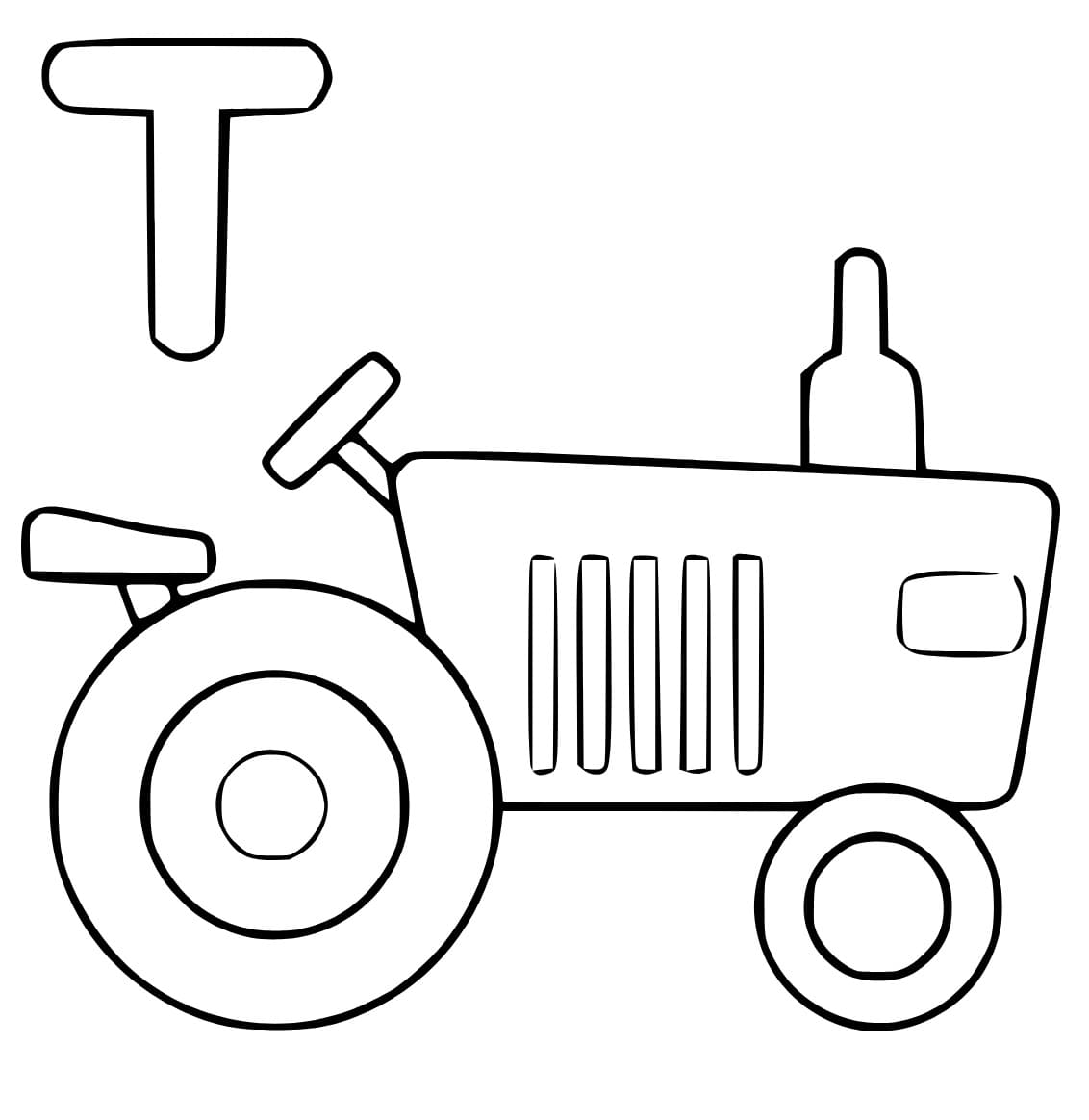 Desenho de Letra T e para Trator para Colorir e Pintar