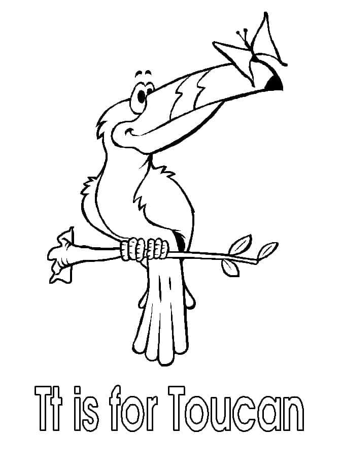 Desenho de Letra T e para Tucano para Colorir e Pintar