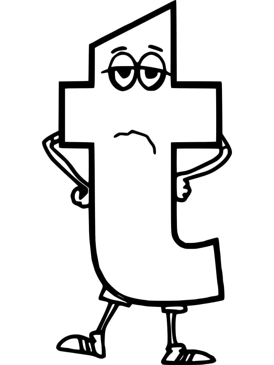 Desenho de Letra T Triste para Colorir e Pintar