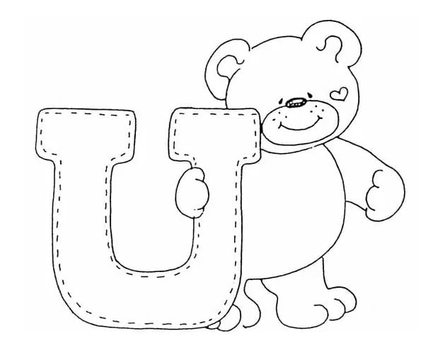 Desenho de Letra U e Urso para Colorir e Pintar