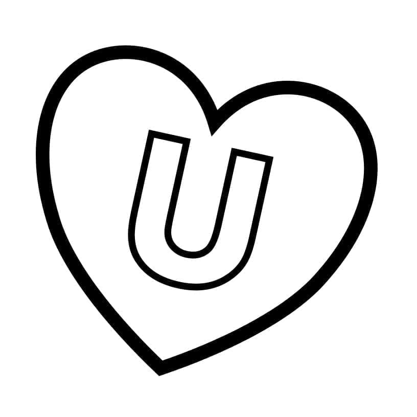 Desenho de Letra U no Coração para Colorir e Pintar