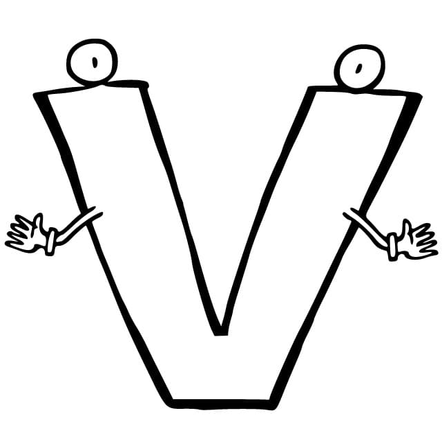 Desenho de Letra V Animada para Colorir e Pintar