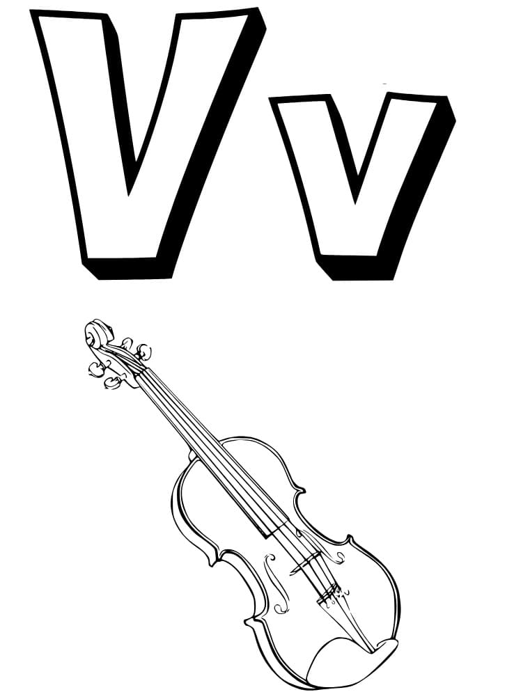Desenho de Letra V e para Violino para Colorir e Pintar