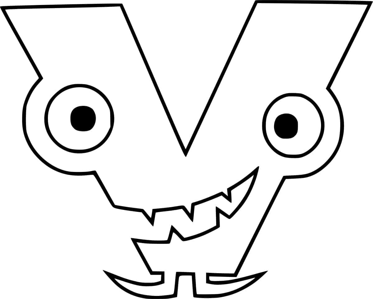 Desenho de Letra V Engracada para Colorir e Pintar