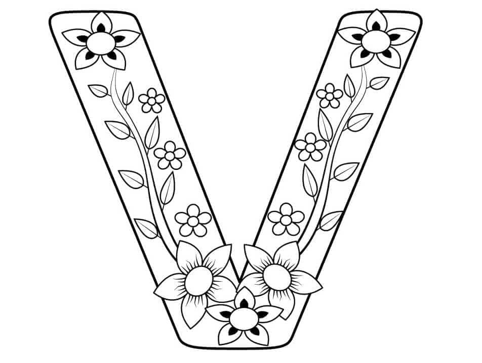 Desenho de Letra V Grátis para Colorir e Pintar