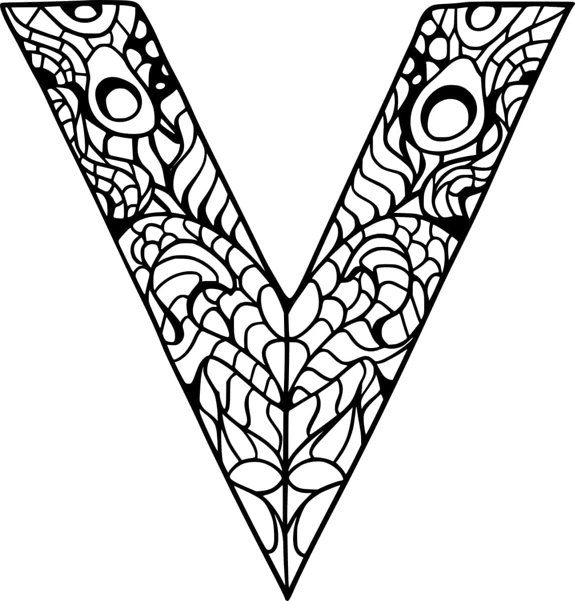 Desenho de Maravilhosa Letra V para Colorir e Pintar