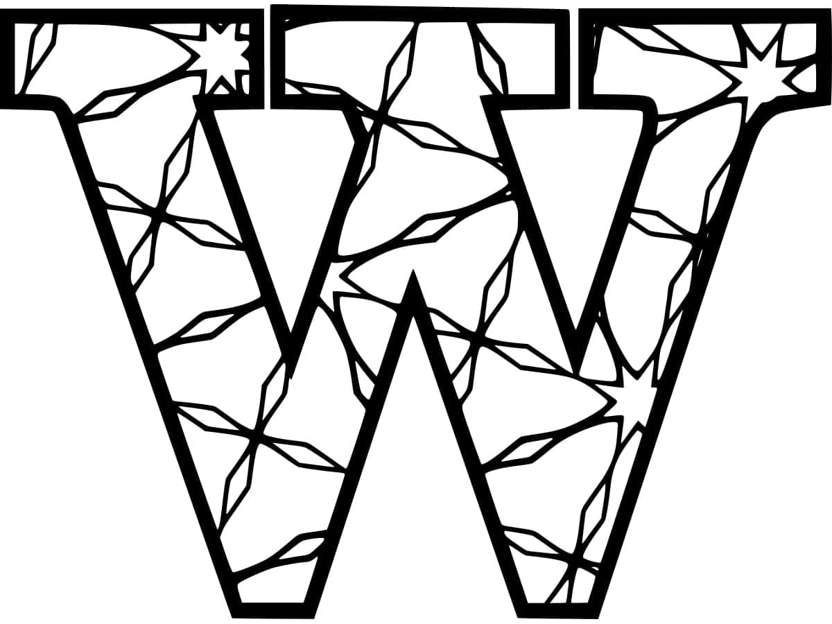 Desenho de Bela Letra W para Colorir e Pintar