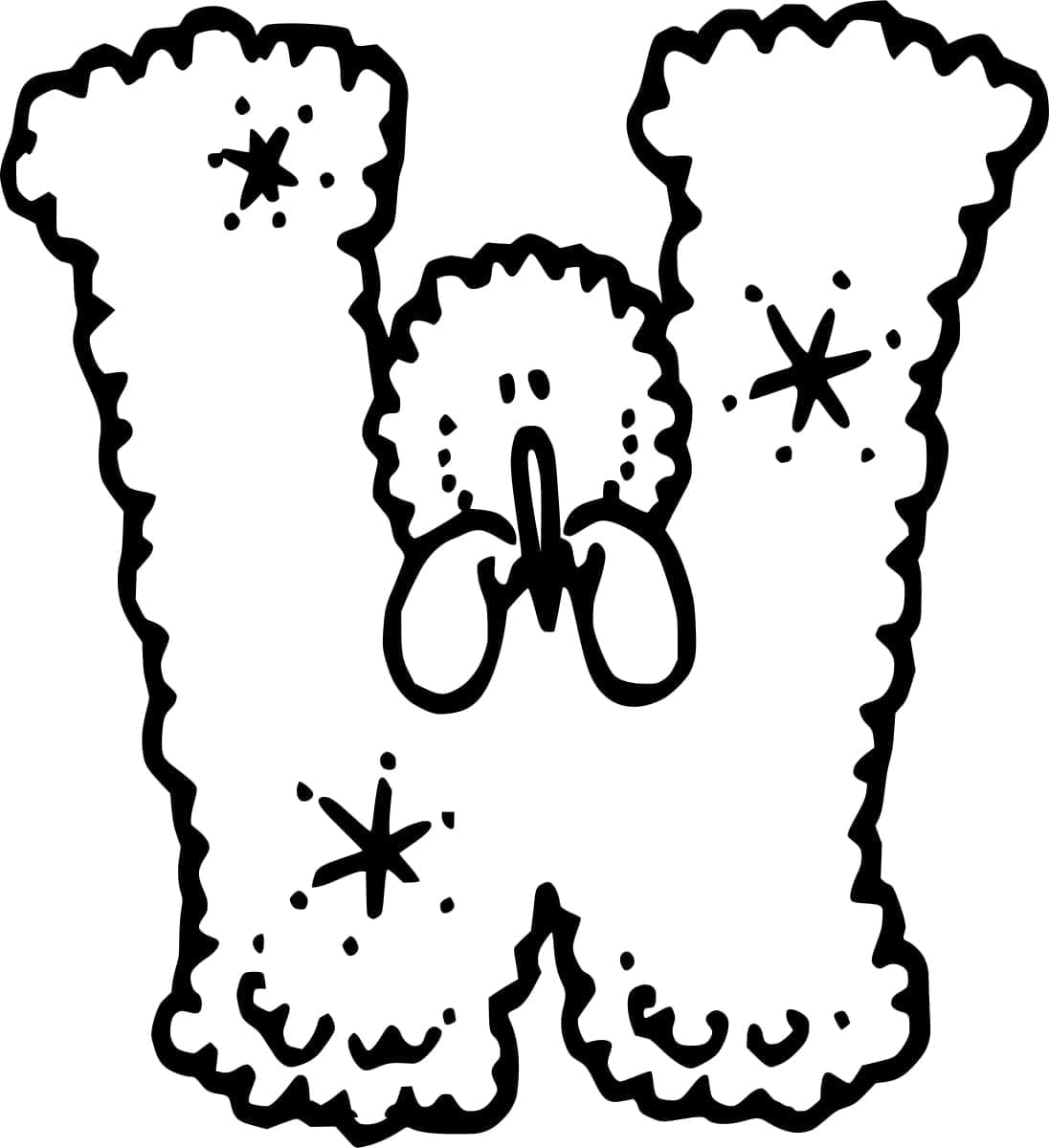 Desenho de Letra W Animada para Colorir e Pintar