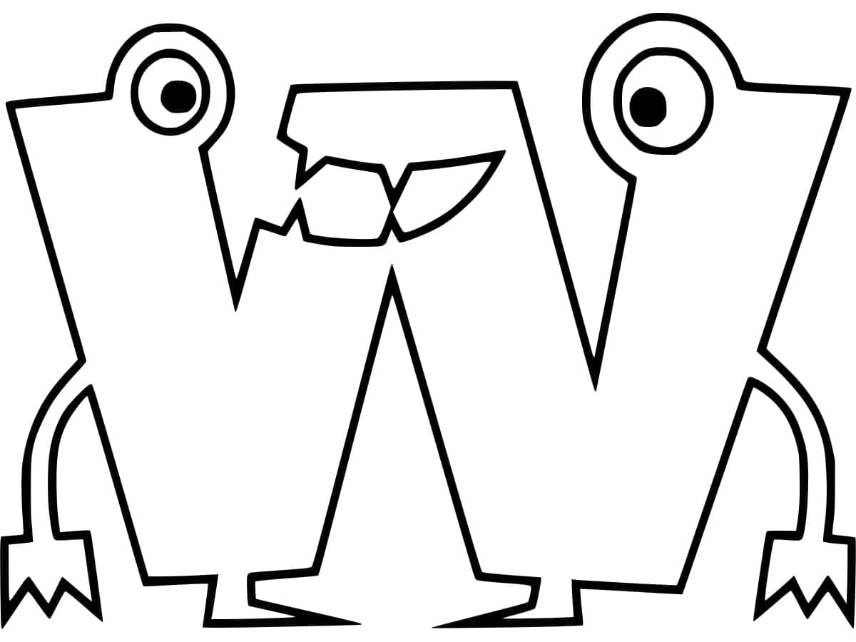Desenho de Letra W Engracada para Colorir e Pintar