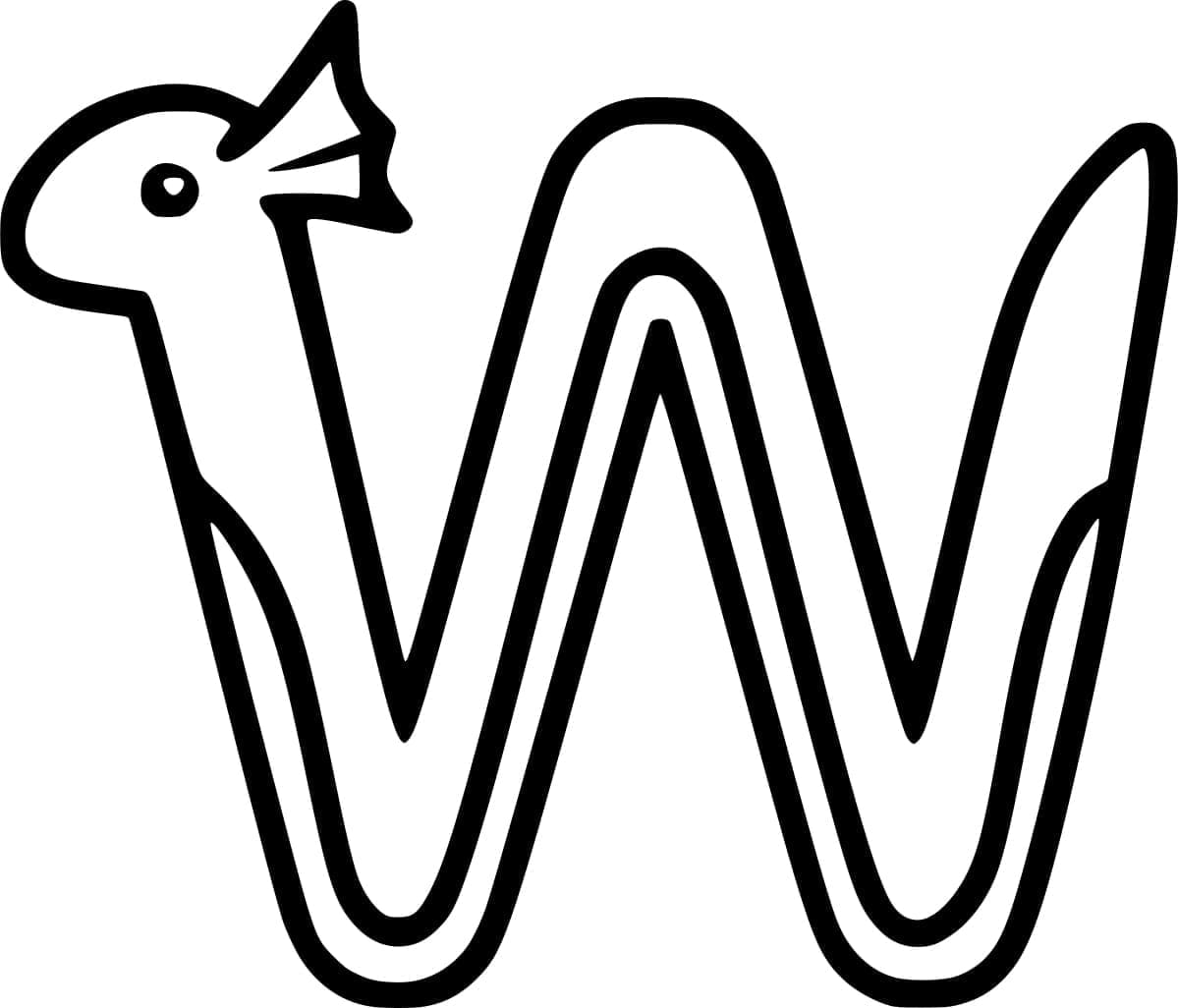 Desenho de Letra W Grátis para Crianças para Colorir e Pintar