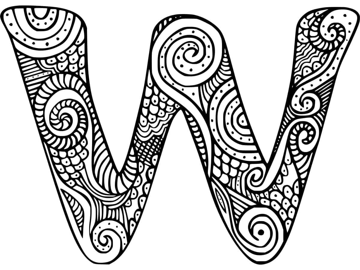 Desenho de Letra W Zentangle para Colorir e Pintar