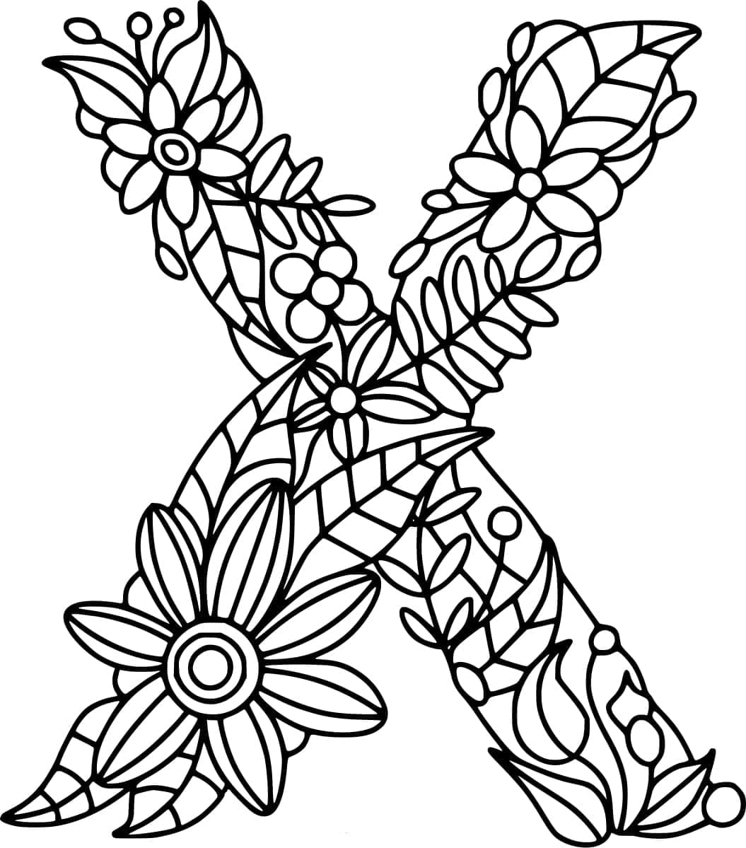 Desenho de Bela Letra X para Colorir e Pintar