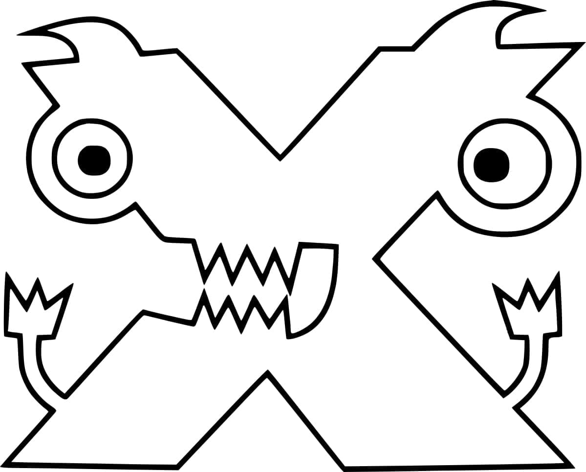 Desenho de Letra X Engracada para Colorir e Pintar