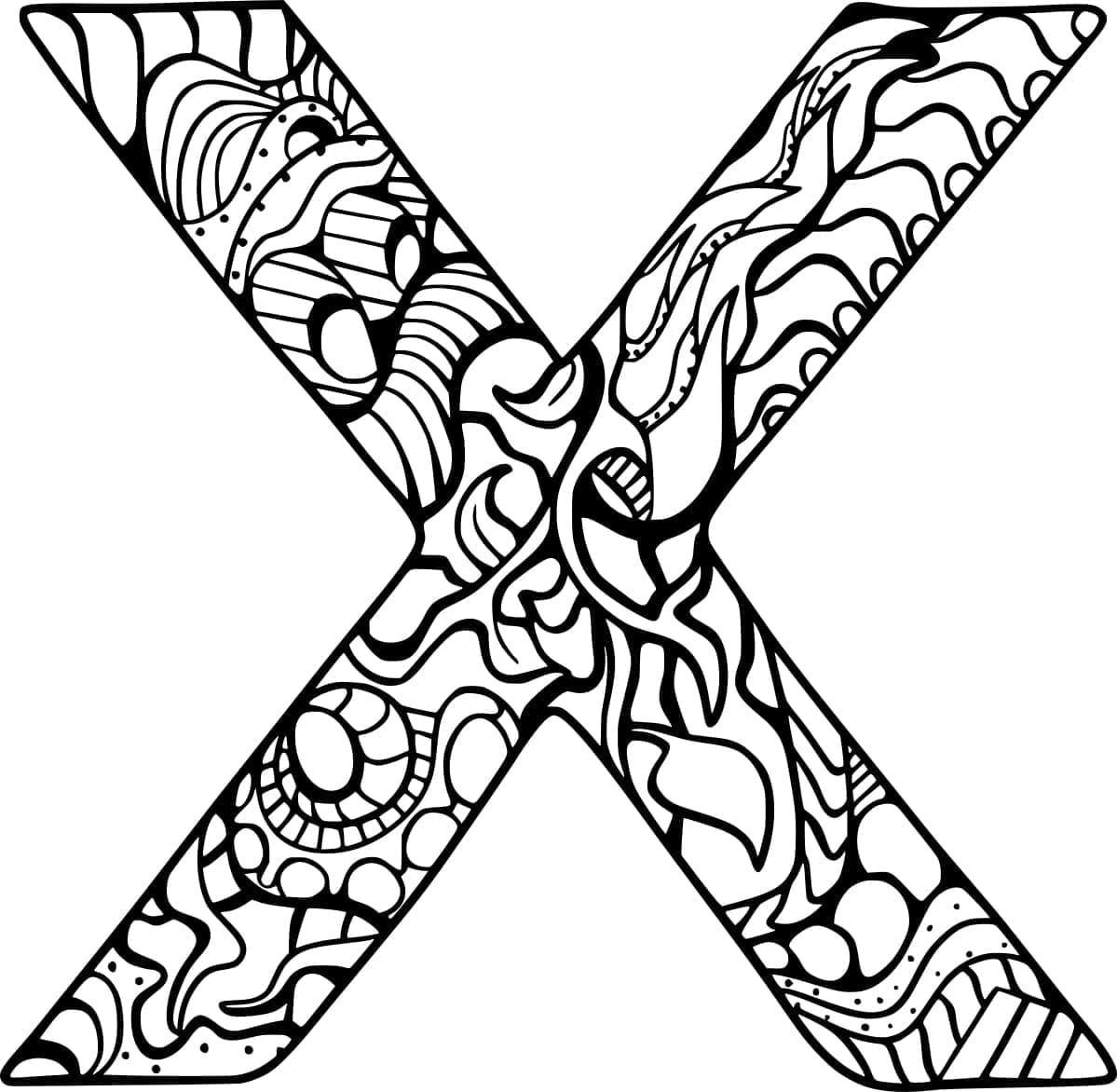 Desenho de Maravilhosa Letra X para Colorir e Pintar