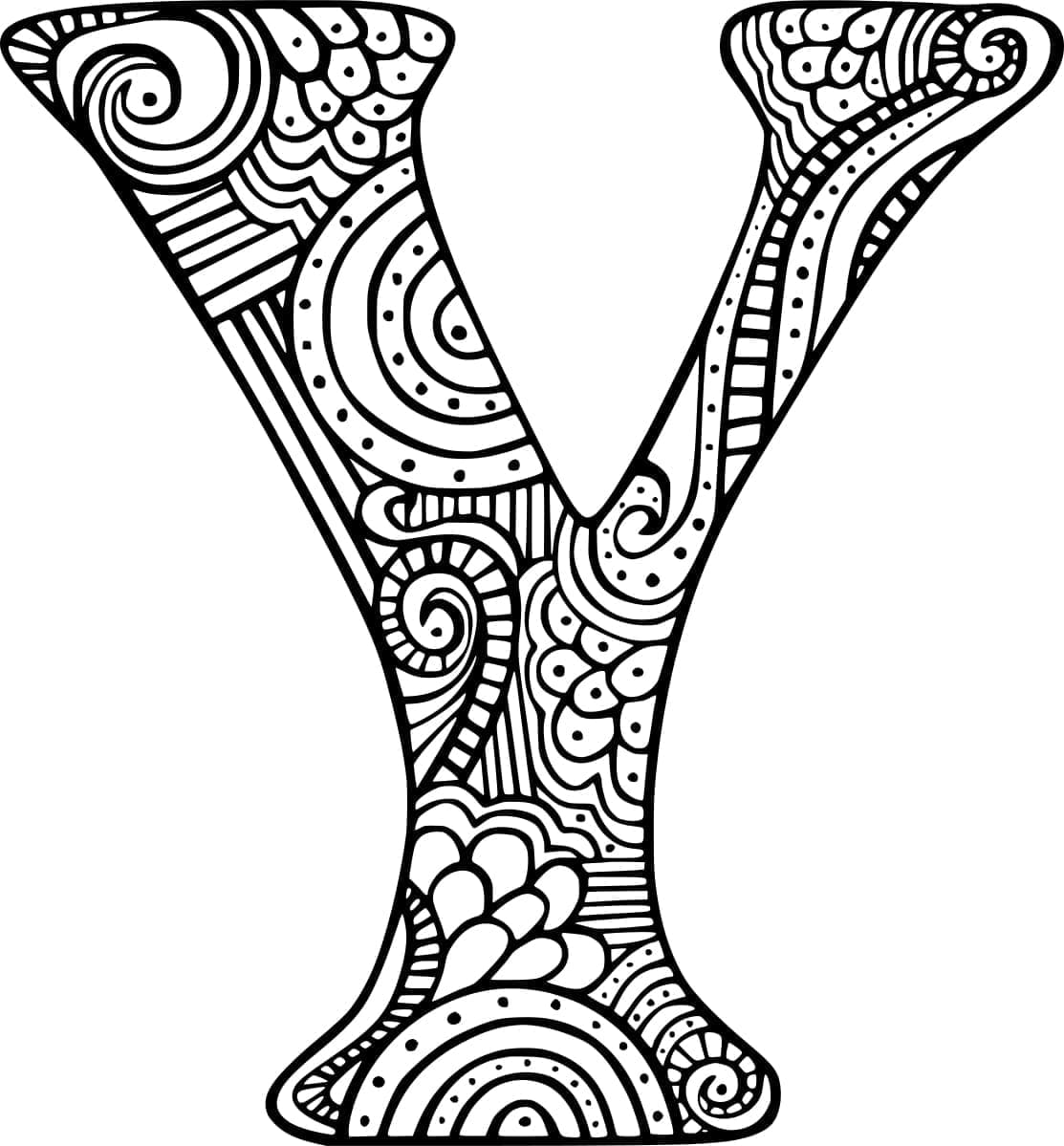 Desenho de Zentangle Letra Y para Colorir e Pintar