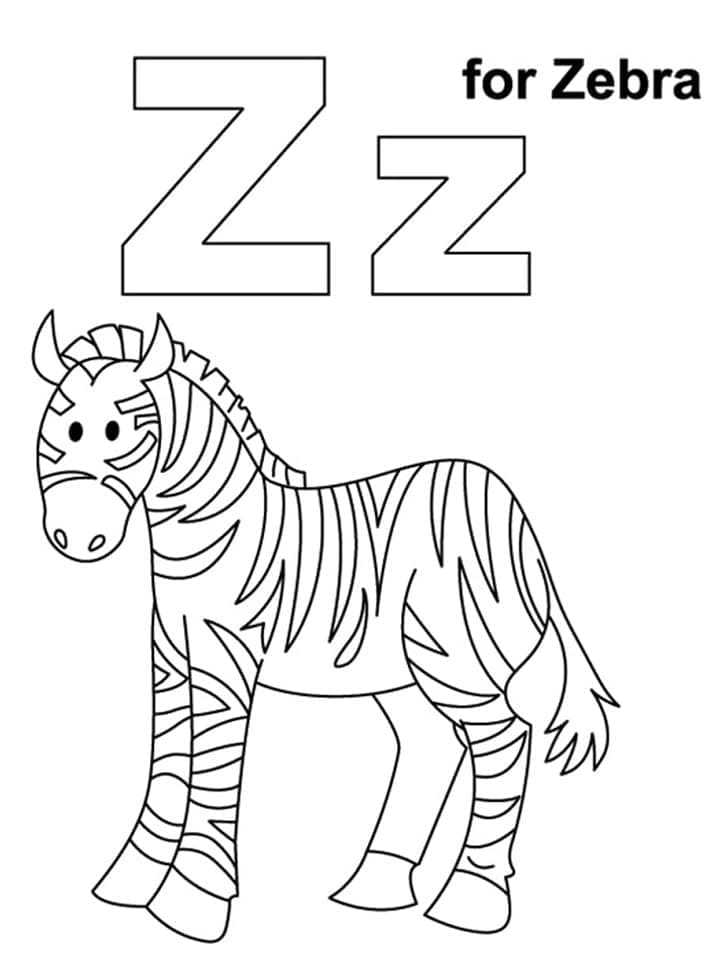 Desenho de Letra Z e Zebra para Colorir e Pintar