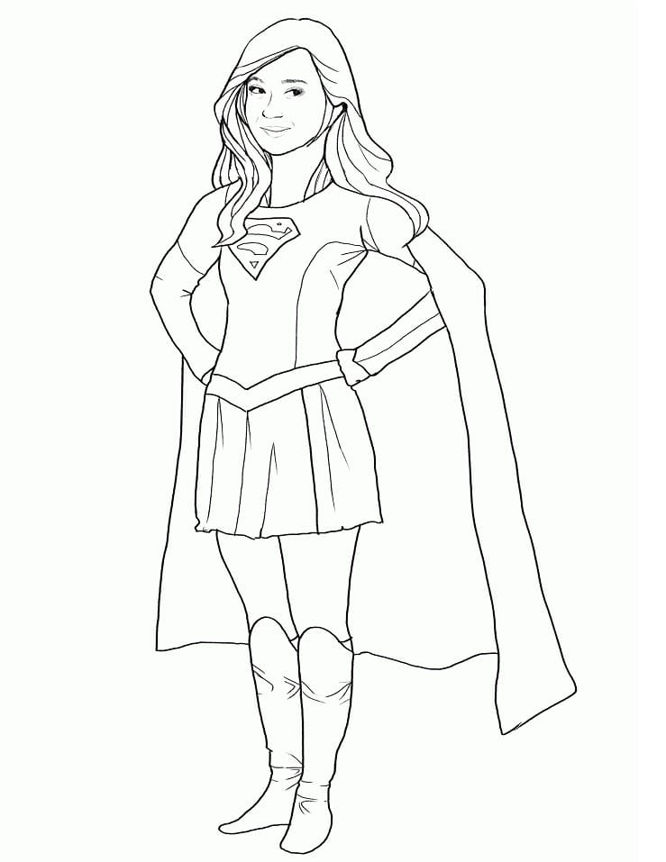 Desenho de Adorável Supergirl para Colorir e Pintar