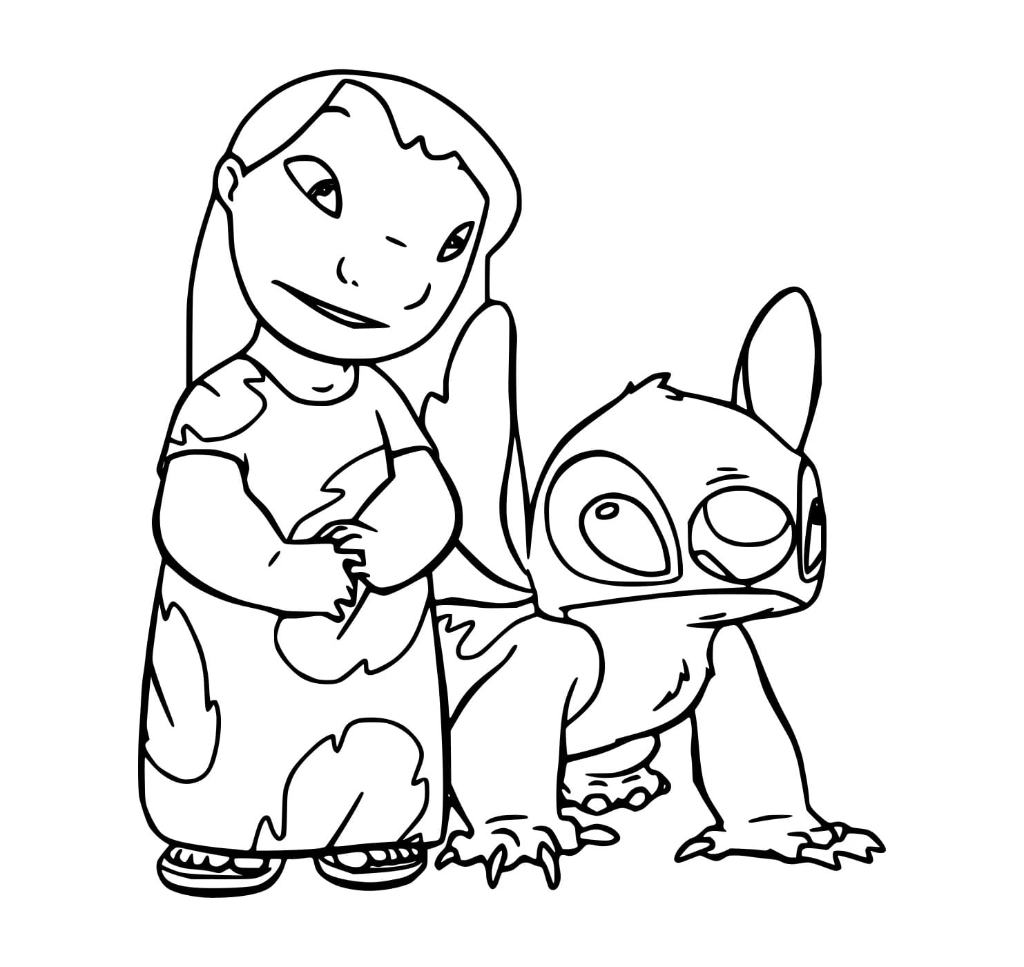 Desenho de Lilo e Stitch Simples para Colorir e Pintar