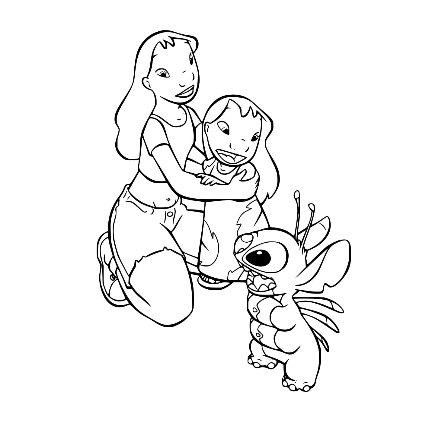 Desenho de Ponto Travado com Lilo e Nani para Colorir e Pintar