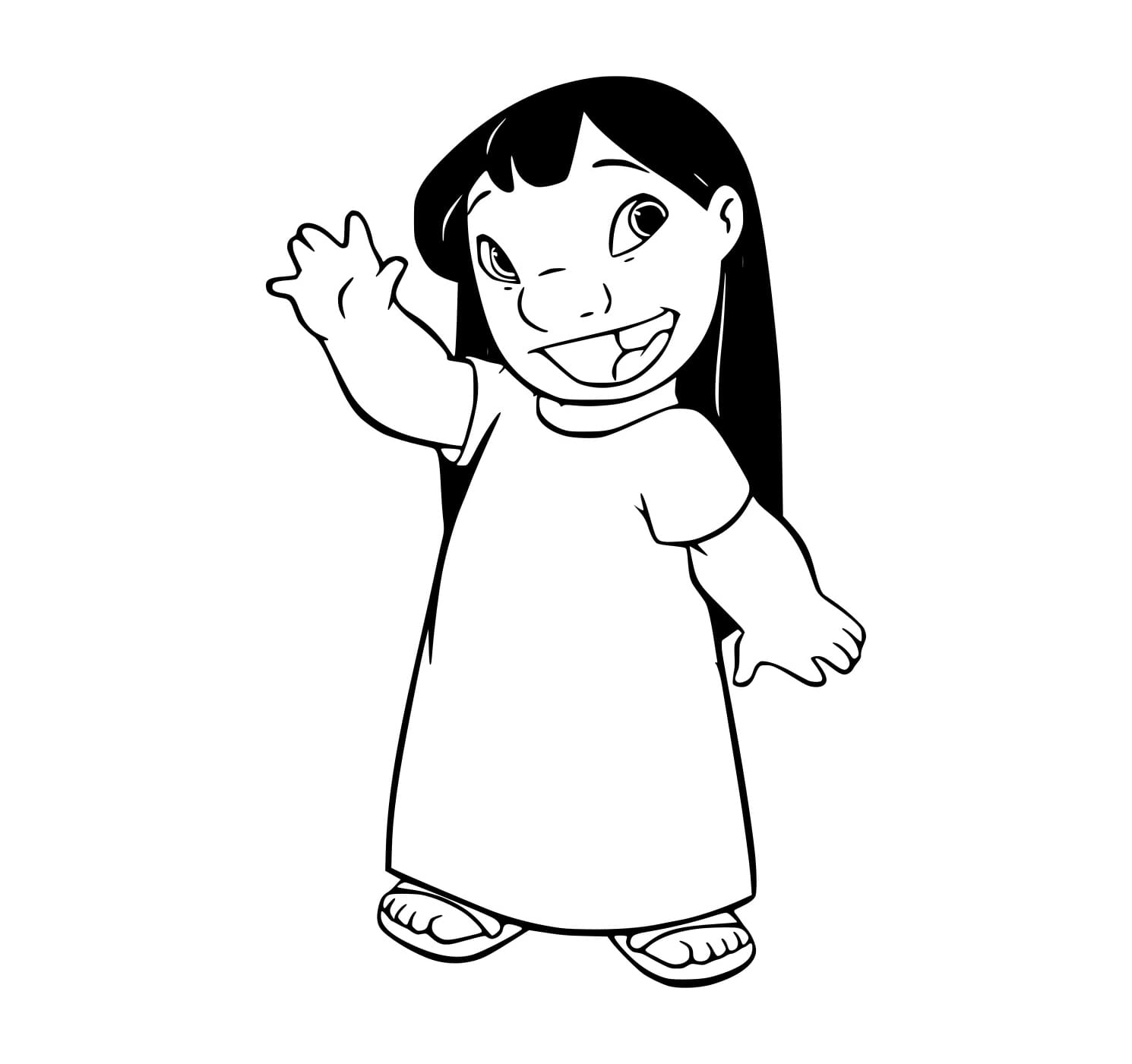 Desenho de Lilo Acenando com a Mão para Colorir e Pintar