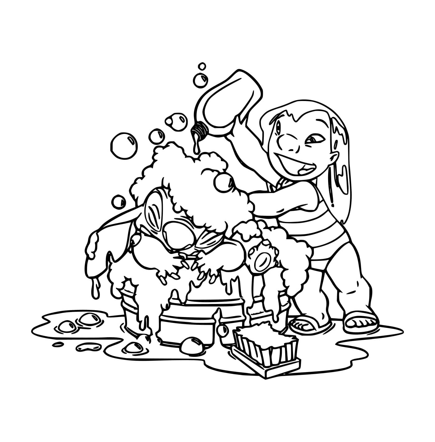 Desenho de Lilo da Banho em Stitch para Colorir e Pintar
