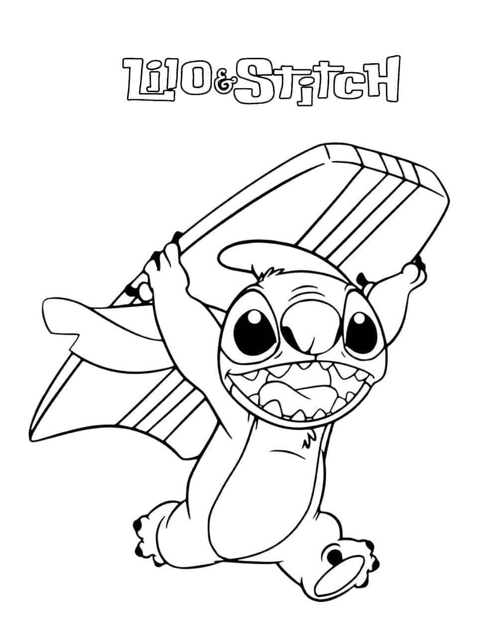 Desenho de Stitch Prancha de Surf para Colorir e Pintar