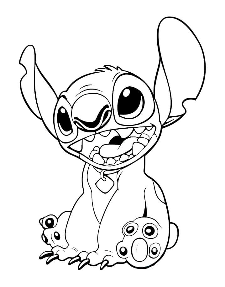 Desenho de Stitch Sentado no Jardim para Colorir e Pintar