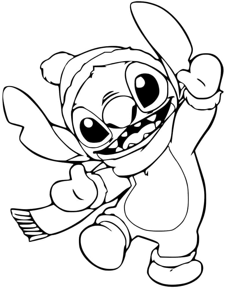 Desenho de Stitch Stitch no Inverno para Colorir e Pintar