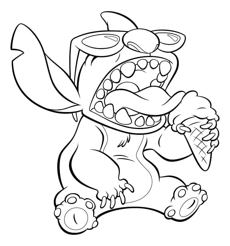 Desenho de Stitch Tomando Sorvete para Colorir e Pintar