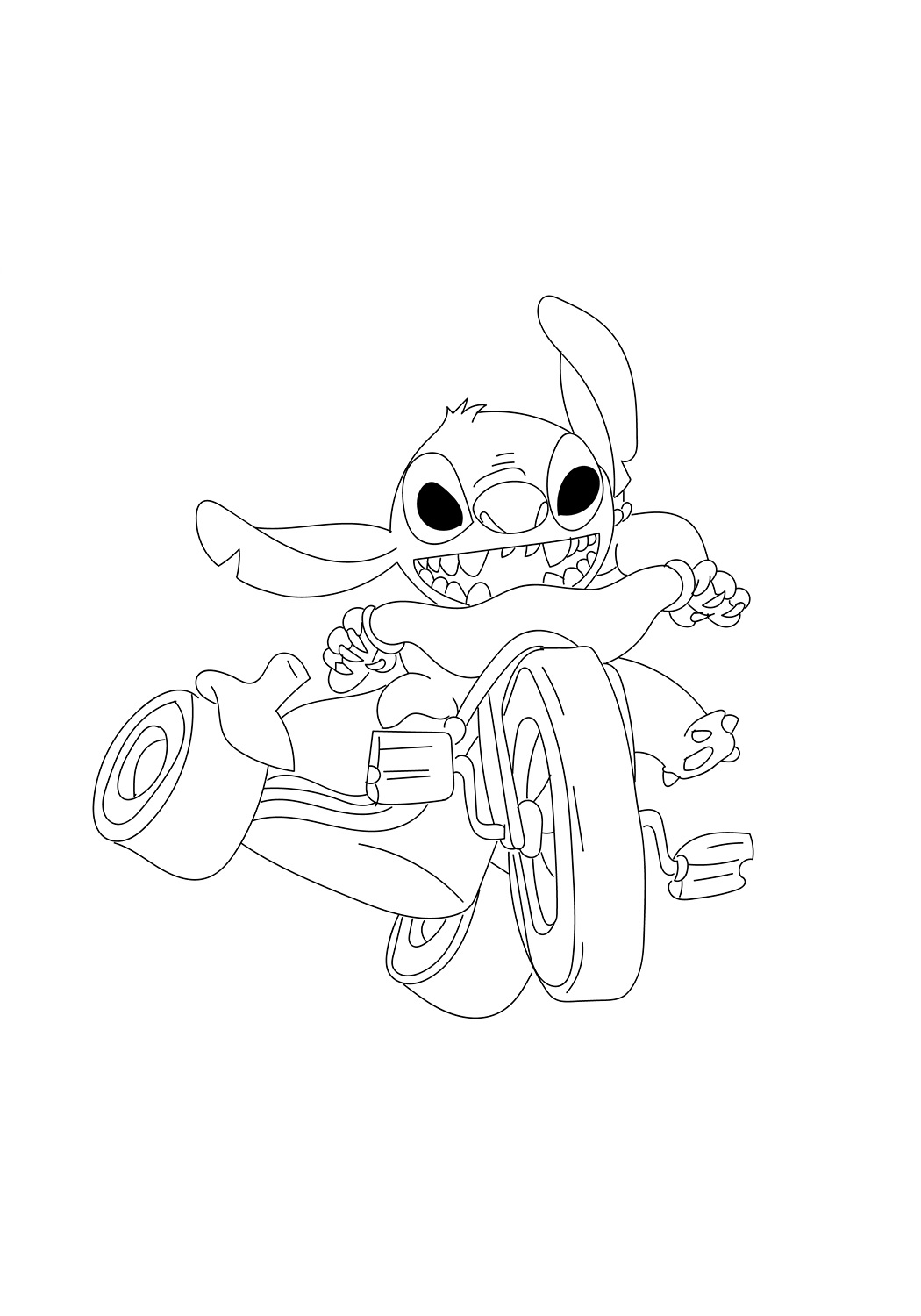 Desenho do Stitch em Aventurá de Bicicleta para Colorir e Pintar
