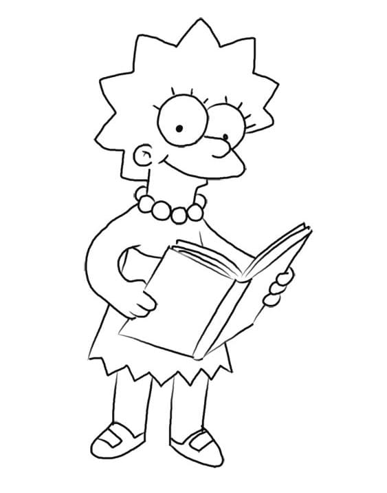 Desenho de Lisa Simpson com um Livro para Colorir e Pintar