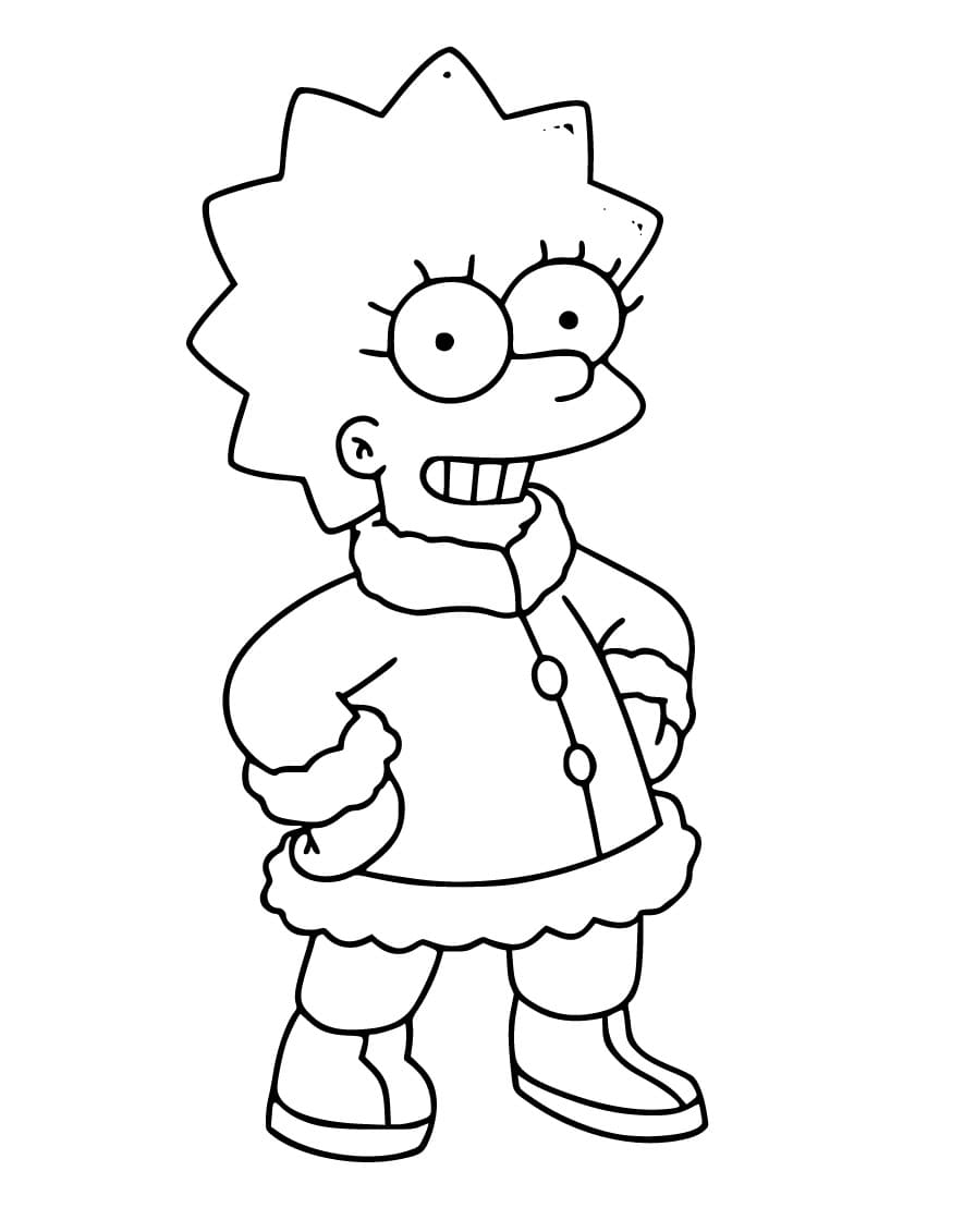 Desenho de Lisa Simpson no Inverno para Colorir e Pintar