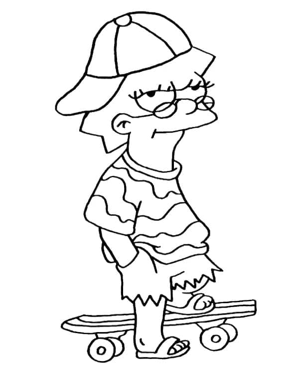Desenho de Lisa Simpson no Skate para Colorir e Pintar