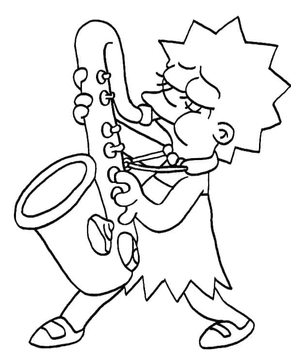 Desenho de Lisa Simpson Tocando Saxofone para Colorir e Pintar