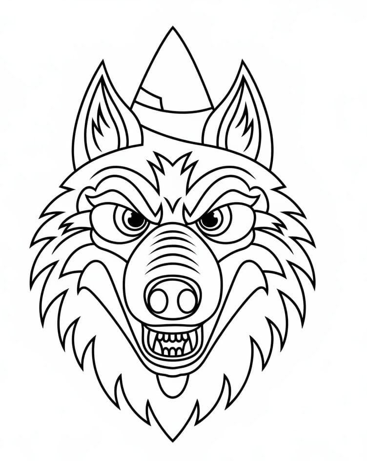 Desenho de Cara de Lobo Mau para Colorir e Pintar