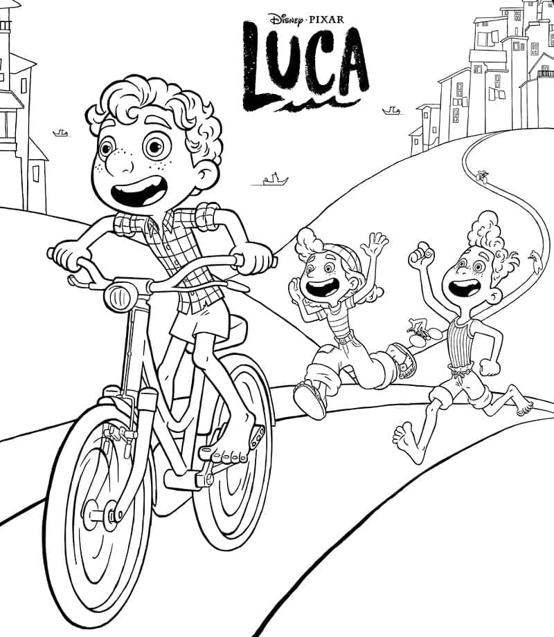 Desenho Personagens de Luca Brincando para Colorir e Pintar
