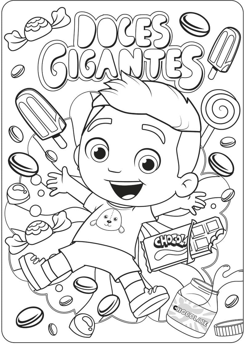 Desenho de Luccas e Doces Gigantes para Colorir e Pintar