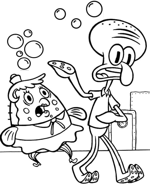 Desenho de Lula Molusco e Sra Puff para Colorir e Pintar