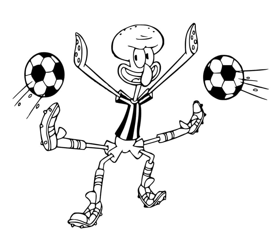 Desenho de Lula Molusco Jogando Futebol para Colorir e Pintar