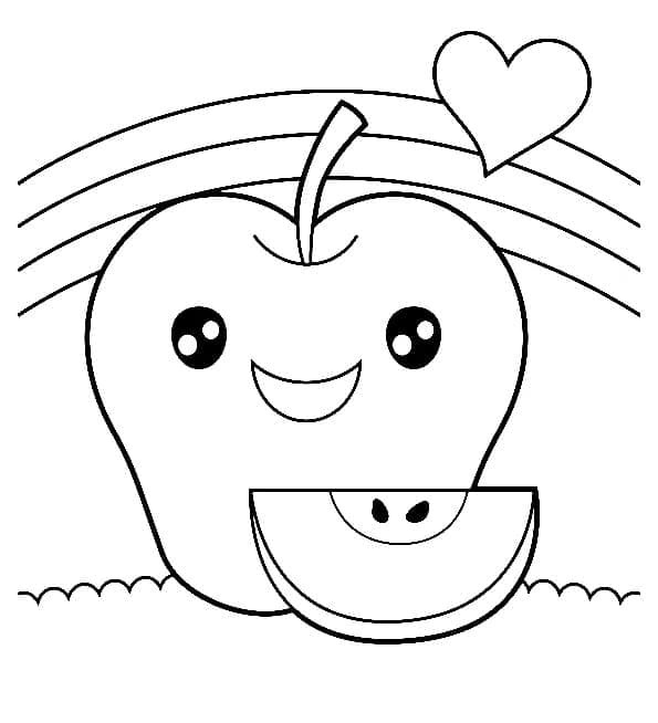 Desenho de Maçã Kawaii para Colorir e Pintar