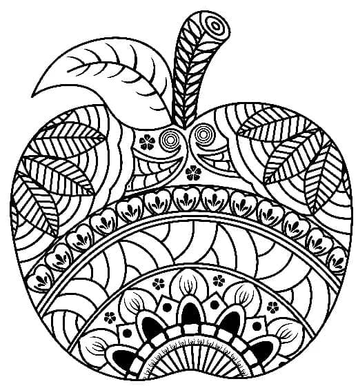 Desenho de Maçã Zentangle para Colorir e Pintar