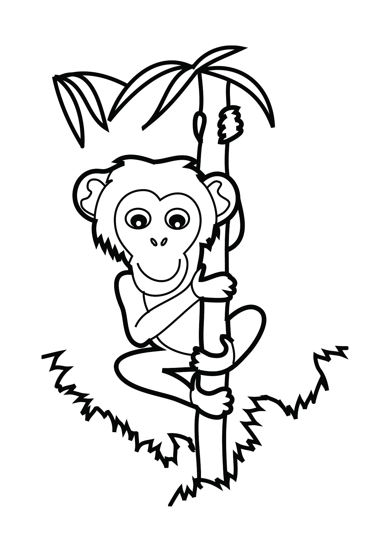 Desenho de Macaco Chimpanzé Subindo em Árvore para Colorir e Pintar