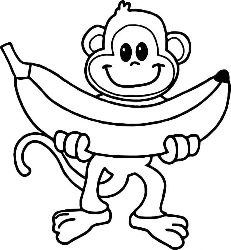 Desenho de Macaco com uma Banana para Colorir e Pintar